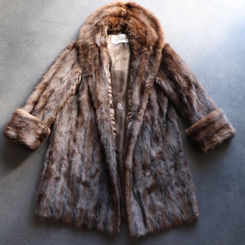 Deadstock Vintage Fur Coat - Brown Dyed Muskrat in Aline Shape